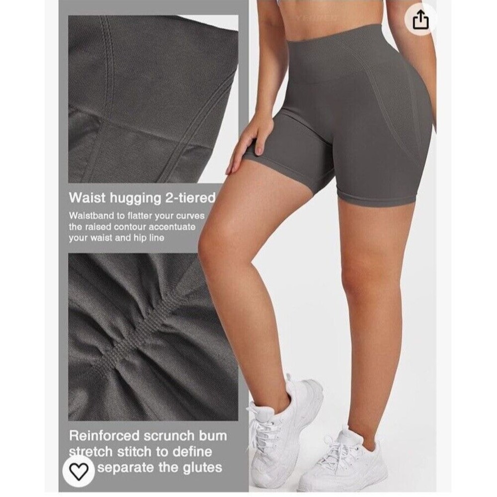 Wavar Scrunch Butt Shorts Women's Size L Active Sport Cycling Gray Athletic